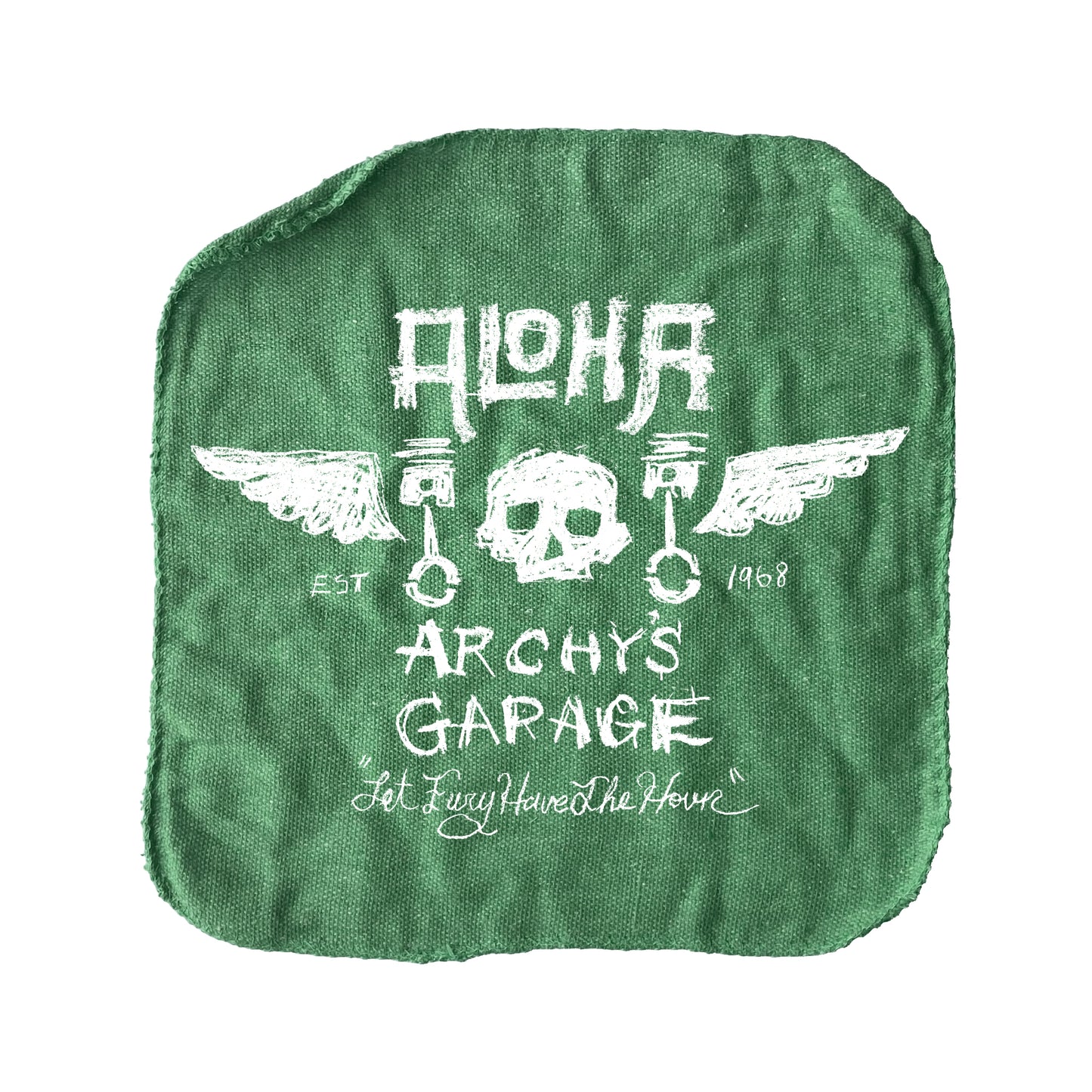 Archy’s Garage: “Piston Skull” Shop Rag